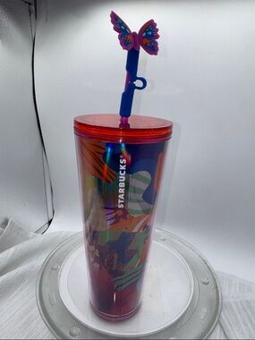 Starbucks Summer 2024 Butterfly Plastic Tumbler Cold 24oz butterfly Straw Topper